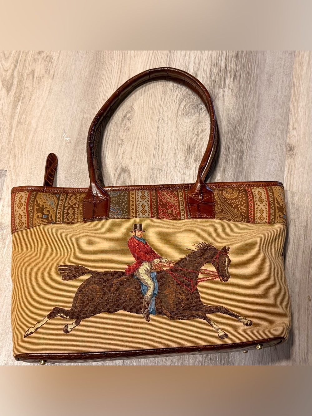 Clever Carriage Rare Equestrian Tapestry Tote Bag EUC